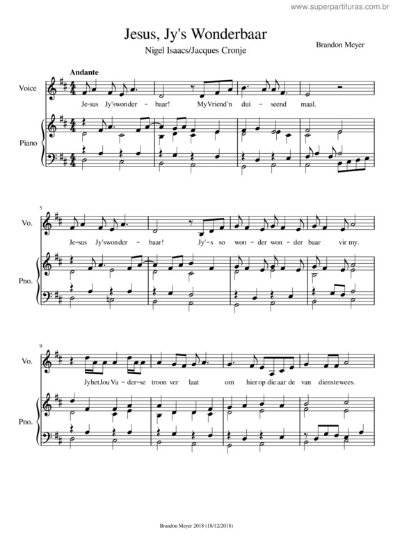 Partitura da música Jesus Jy S Wonderbaar