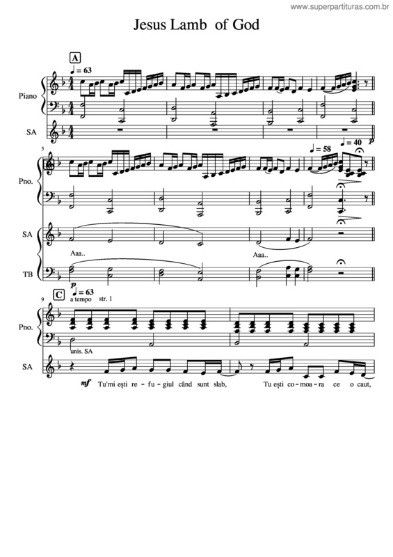 Partitura da música Jesus Lamb Of God – Voice And Piano