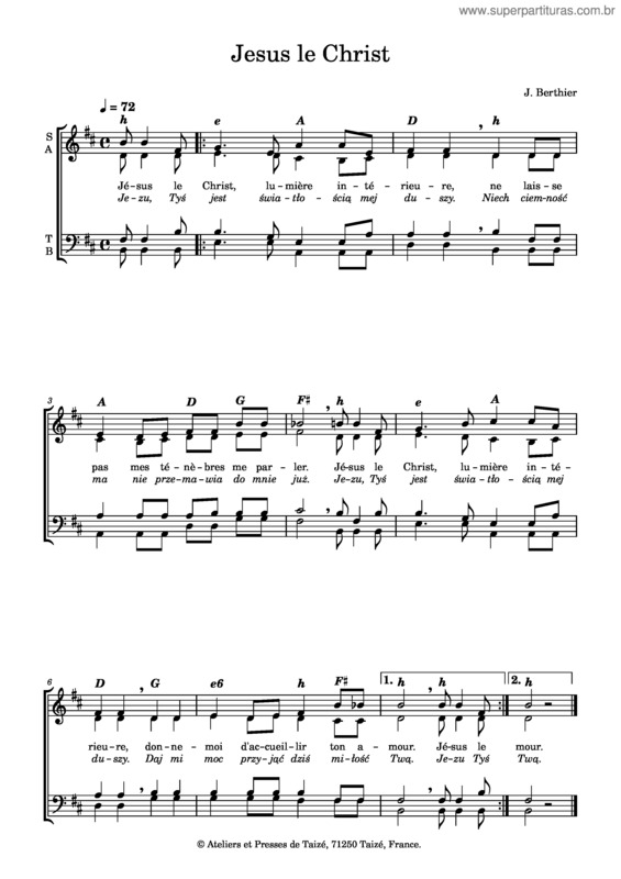 Partitura da música Jesus Le Christ – Taizé