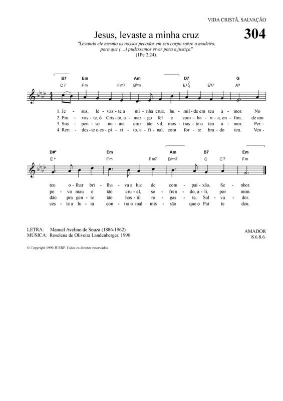 Partitura da música Jesus Levaste A Minha Cruz