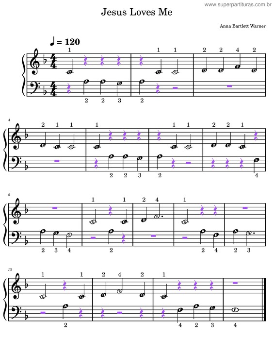 Partitura da música Jesus Loves Me – Anna B. Warner Jesus Loves Me – Beginner Piano