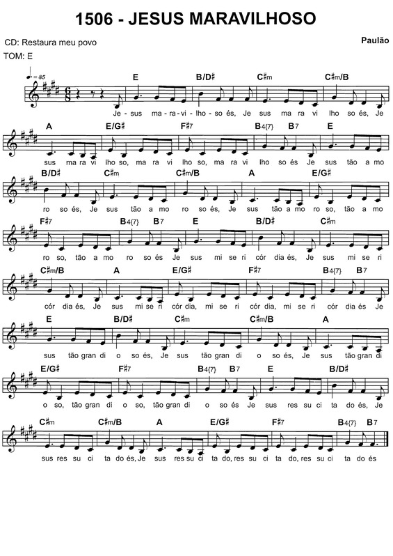 Partitura da música Jesus Maravilhoso