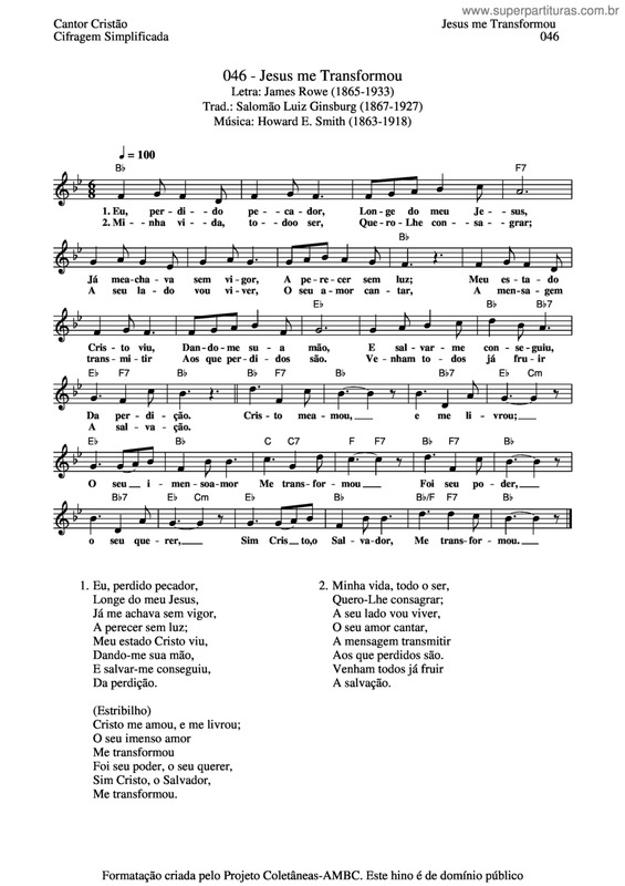 Partitura da música Jesus Me Transformou v.3