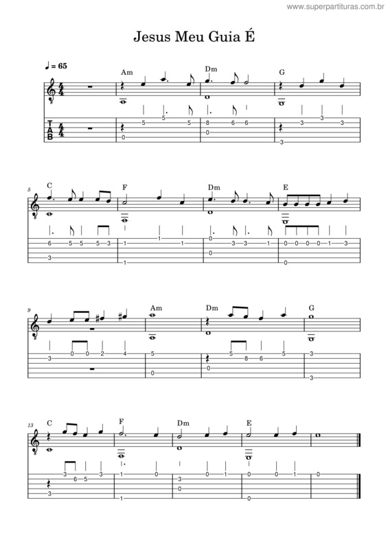 Partitura da música Jesus Meu Guia É – Tablatura