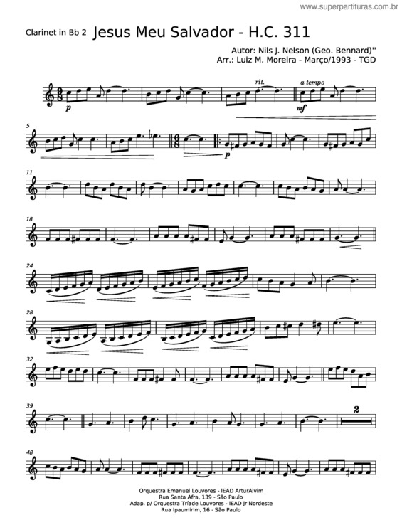 Partitura da música Jesus Meu Salvador – Nils J Nelson v.11