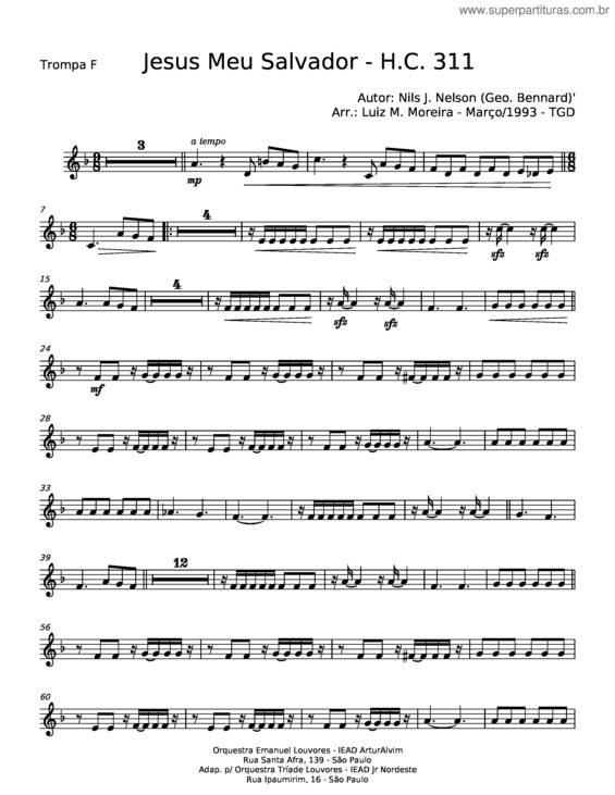 Partitura da música Jesus Meu Salvador – Nils J Nelson v.2