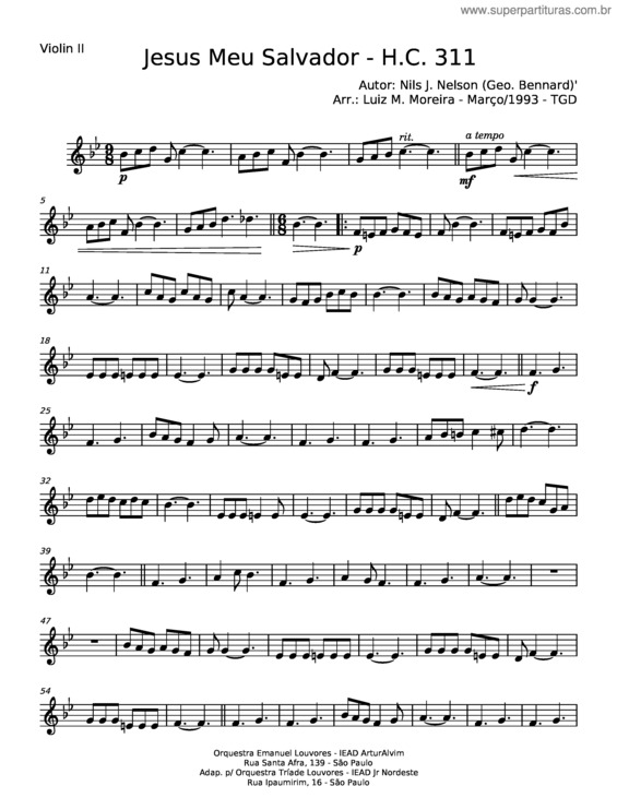 Partitura da música Jesus Meu Salvador – Nils J Nelson v.3