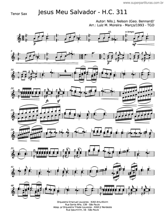 Partitura da música Jesus Meu Salvador – Nils J Nelson v.4
