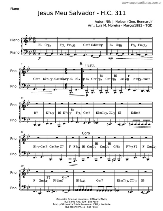 Partitura da música Jesus Meu Salvador – Nils J Nelson v.5