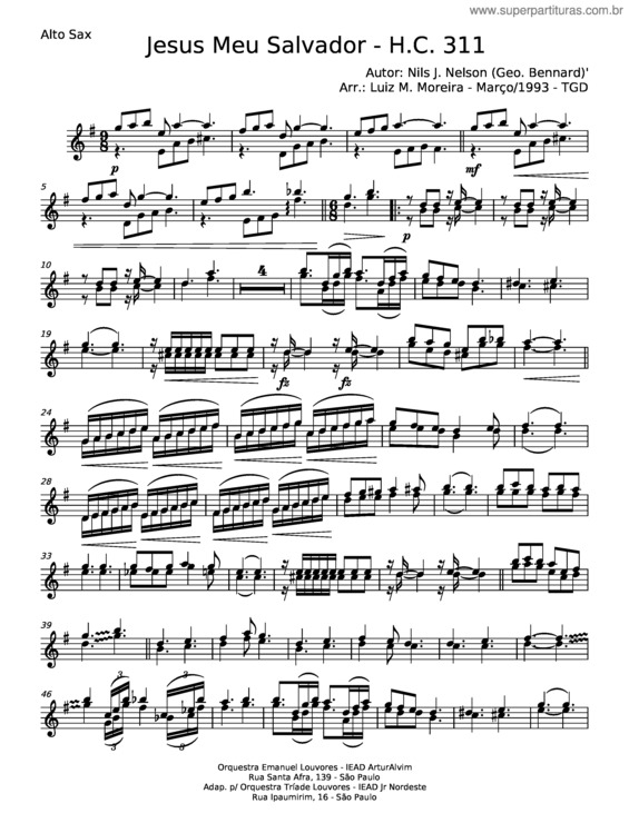 Partitura da música Jesus Meu Salvador – Nils J Nelson v.6