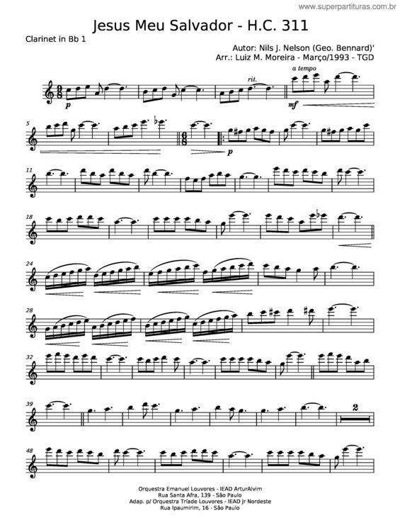 Partitura da música Jesus Meu Salvador – Nils J Nelson v.9