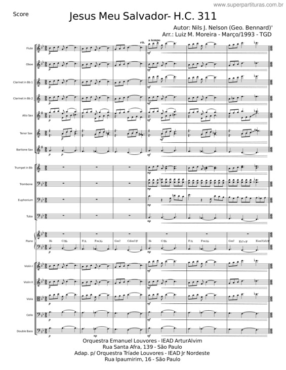 Partitura da música Jesus Meu Salvador – Nils J Nelson