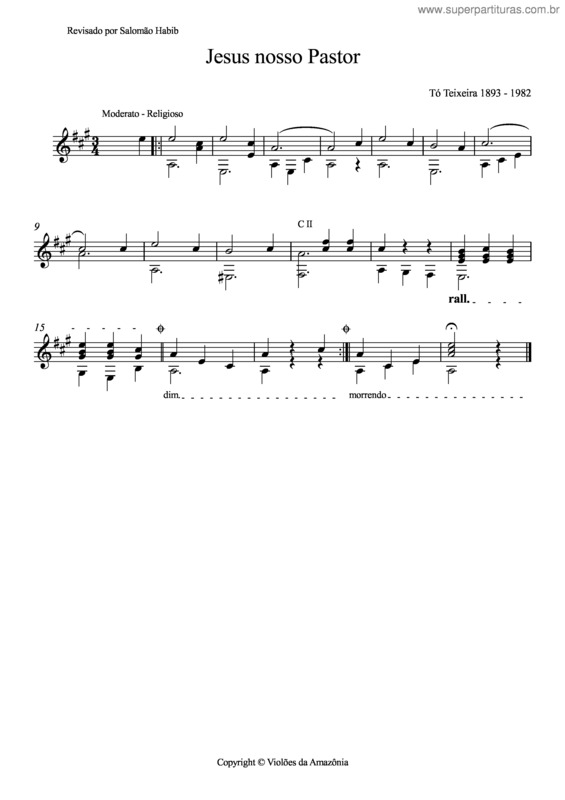 Partitura da música Jesus nosso Pastor