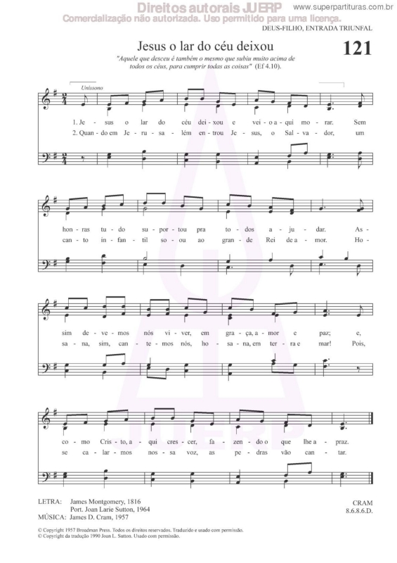 Partitura da música Jesus O Lar Do Céu Deixou - 121 HCC v.2
