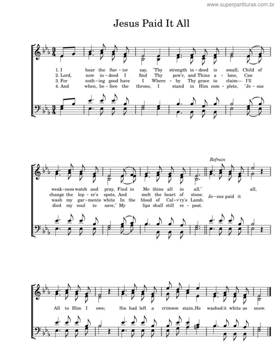 Partitura da música Jesus Paid It All – Elvina M. Hall Jesus Paid It All