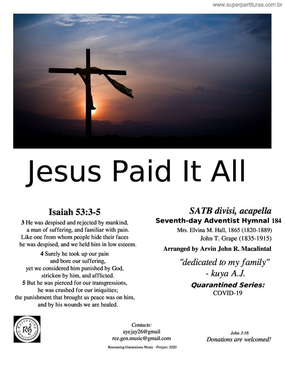 Partitura da música Jesus Paid It All –