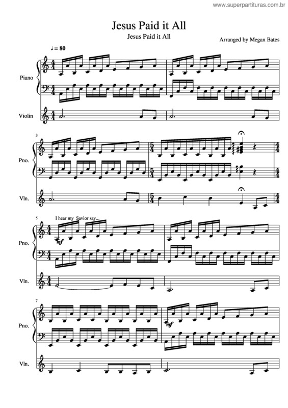 Partitura da música Jesus Paid It All