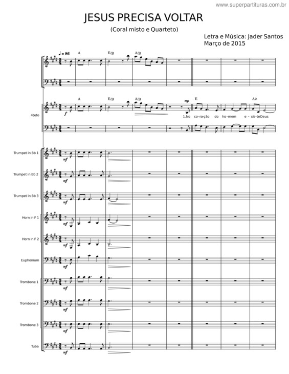 Partitura da música Jesus Precisa Voltar – Jader Santos