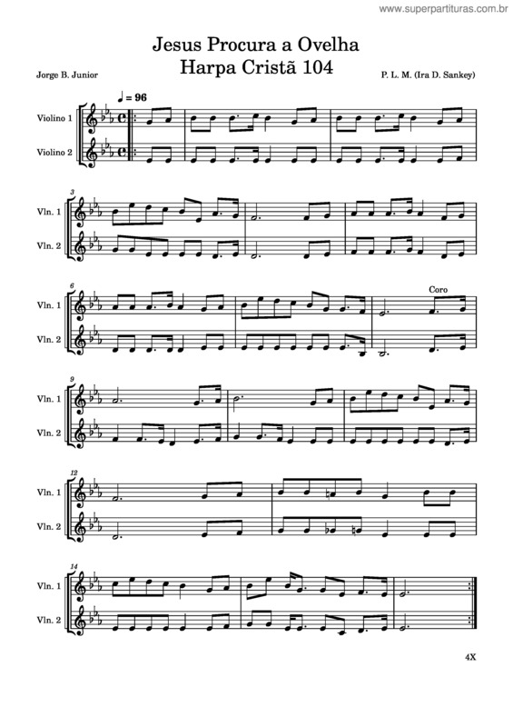 Partitura da música Jesus Procura A Ovelha Harpa Cristã 104