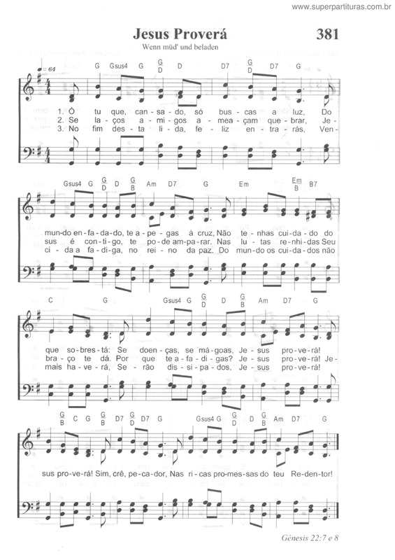 Partitura da música Jesus Proverá