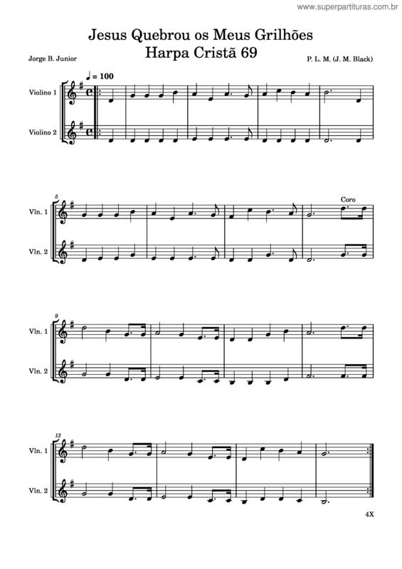 Partitura da música Jesus Quebrou Os Meus Grilhões Harpa Cristã 69