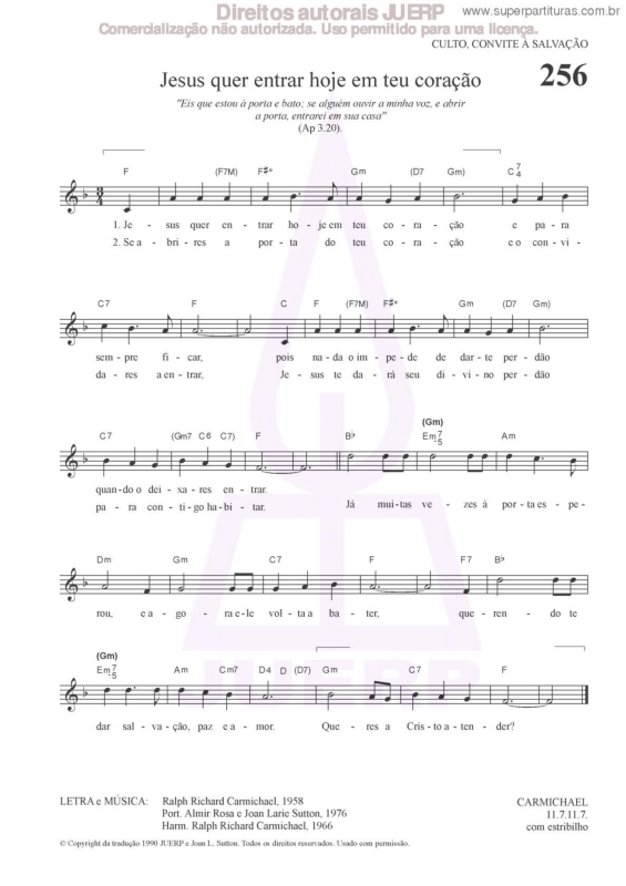 Partitura da música Jesus Quer Entrar Hoje Em Teu Coração - 256 HCC