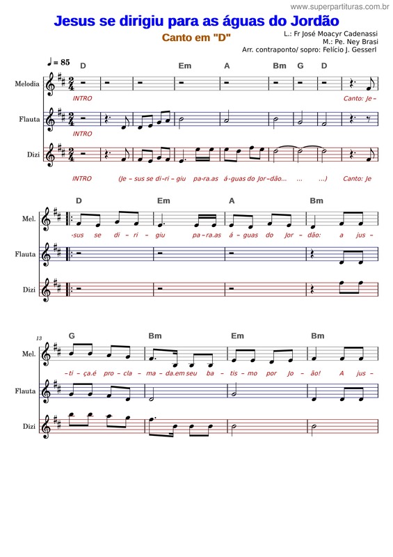 Partitura da música Jesus Se Dirigiu Para As Águas Do Jordão