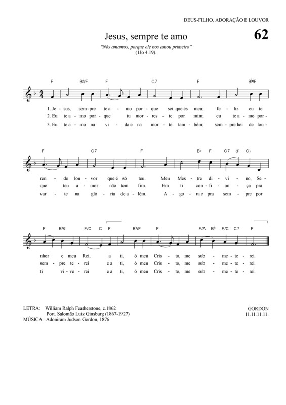 Partitura da música Jesus Sempre Te Amo