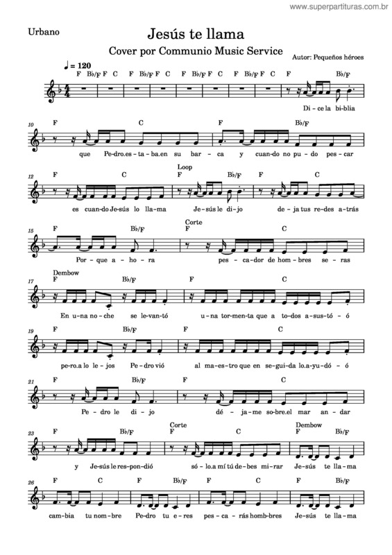 Partitura da música Jesús Te Llama – Pequeños Héroes Jesús Te Llama