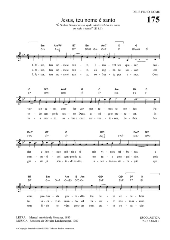 Partitura da música Jesus Teu Nome é Santo