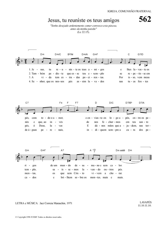 Partitura da música Jesus Tu Reuniste Os Teus Amigos