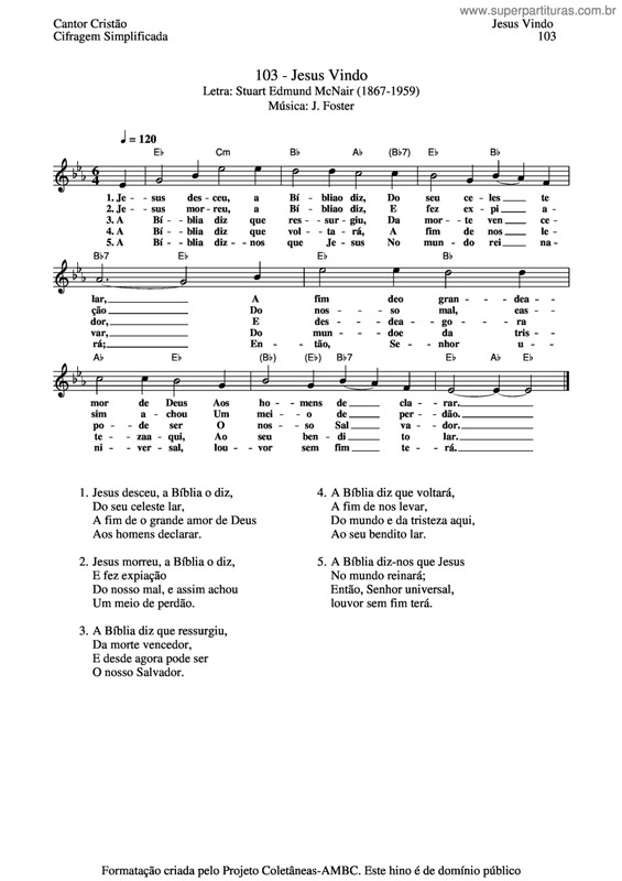 Partitura da música Jesus Vindo