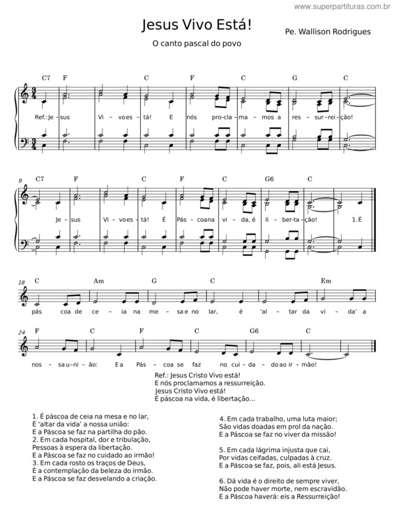 Partitura da música Jesus Vivo Está – Pe. Wallison Rodrigues