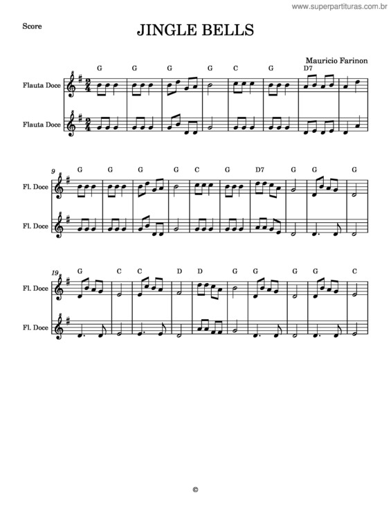 Partitura da música Jingle Bells – Dominio Público Jingle Bells – Dueto Flauta