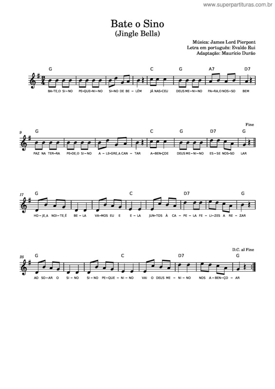 Partitura da música Jingle Bells – James Pierpont