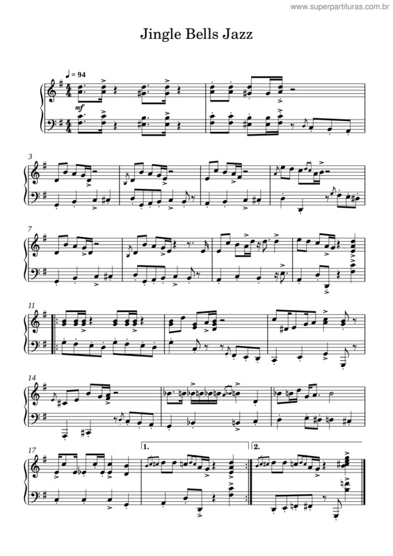 Partitura da música Jingle Bells Jazz