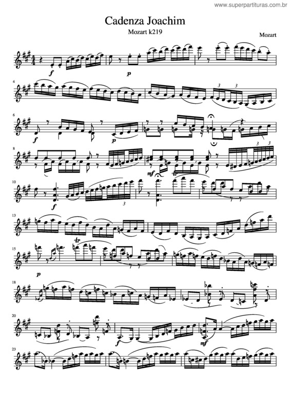 Partitura da música Joachim`S Cadenza For Mozart Concerto In A K 219
