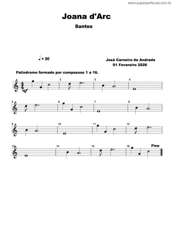 Partitura da música Joana D'arc