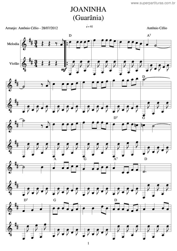 Partitura da música Joaninha