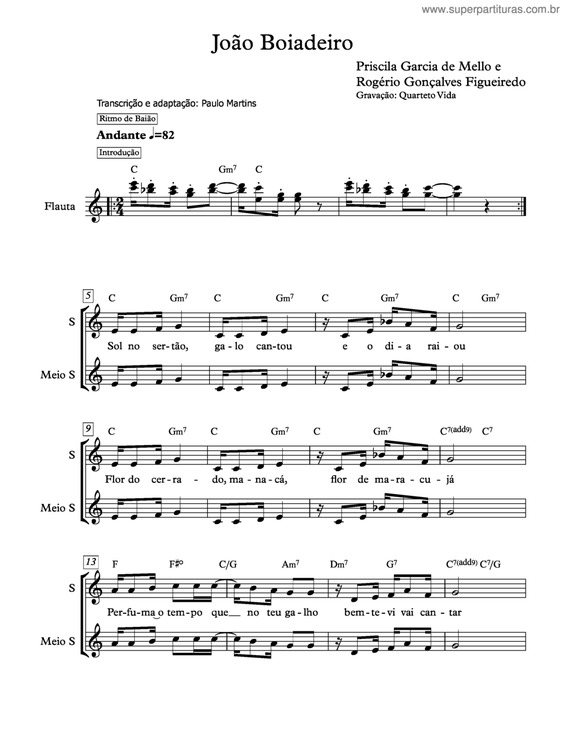 Partitura da música João Boiadeiro