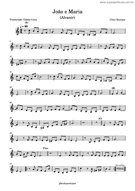 Partitura da música João E Maria – Chico Buarque João E Maria v.2