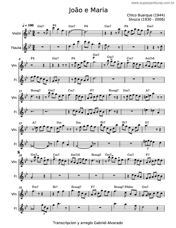 Partitura da música Joao E Maria – Chico Buarque v.2