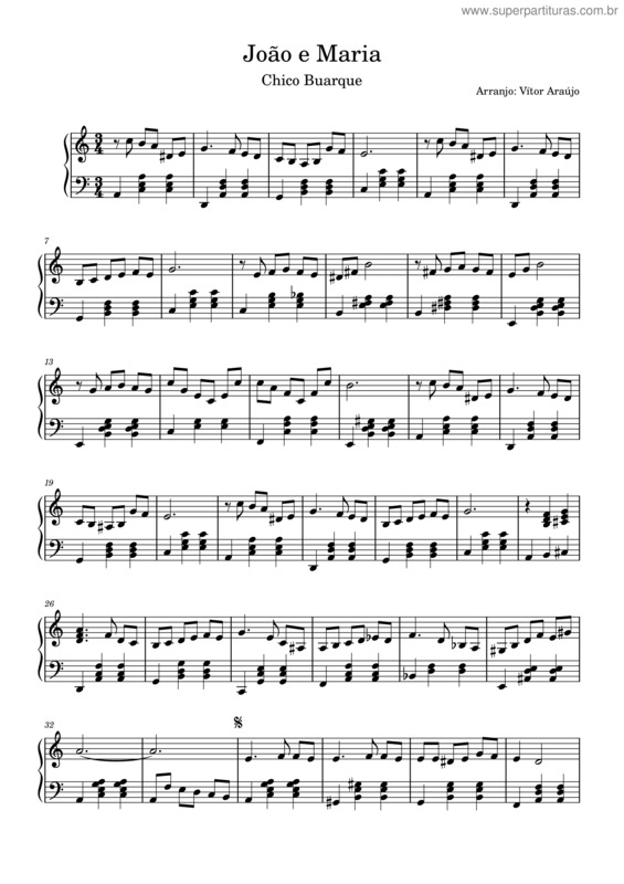 Partitura da música Joao E Maria – Chico Buarque