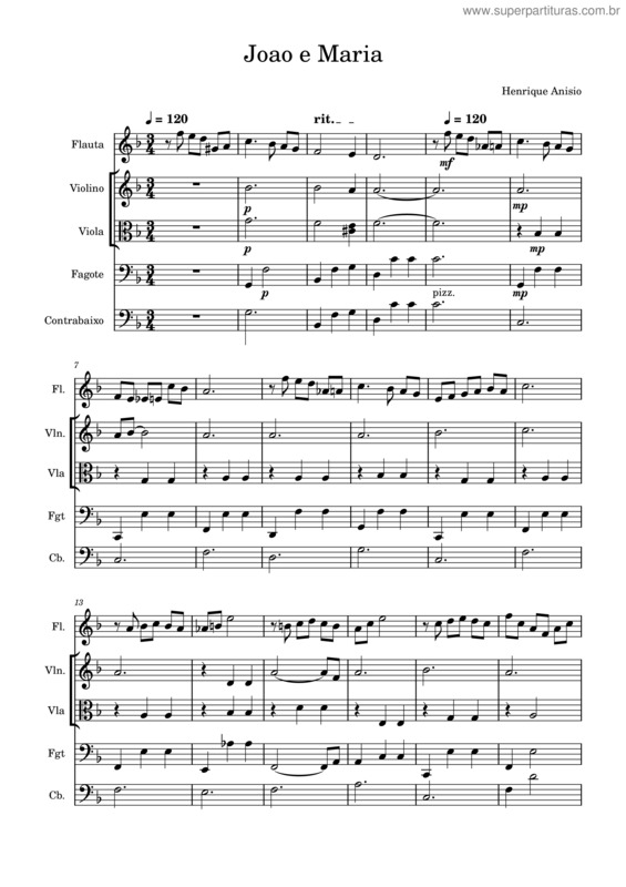 Partitura da música Joao E Maria – Henrique Anisio