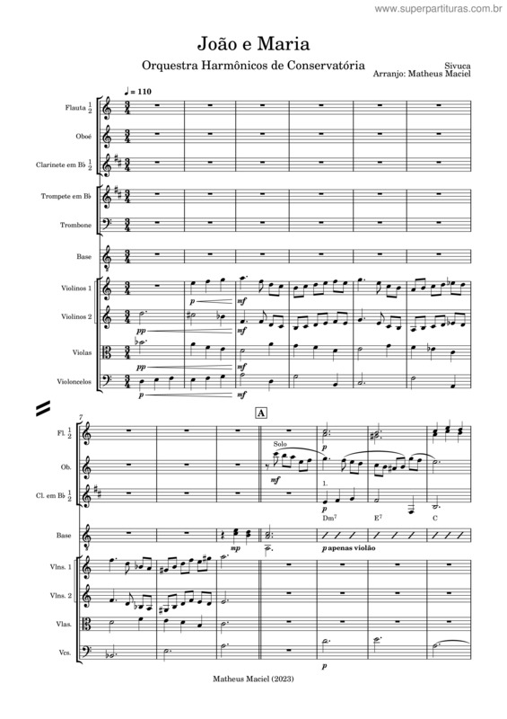 Partitura da música João E Maria – Sivuca v.4
