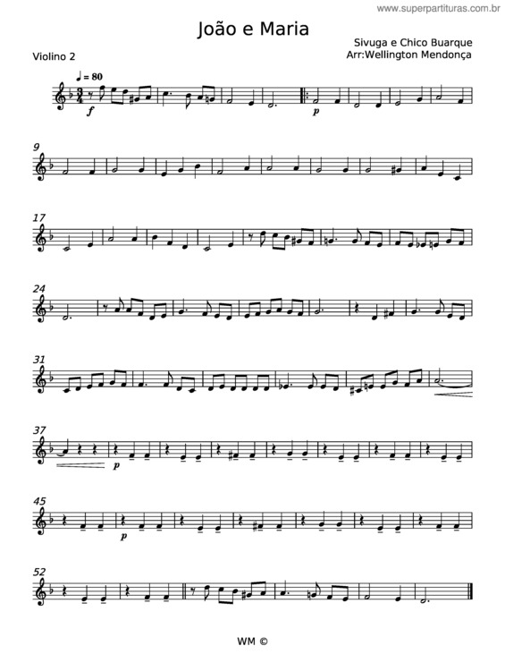 Partitura da música João E Maria – Sivuga;Chico Buarque