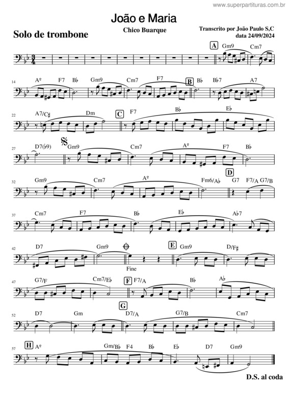 Partitura da música João E Maria Para Trombone
