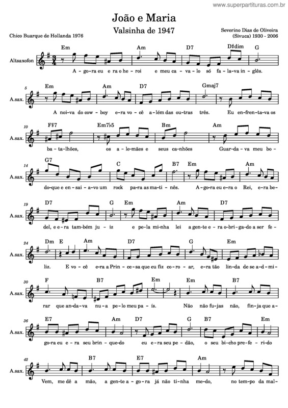 Partitura da música João E Maria v.13