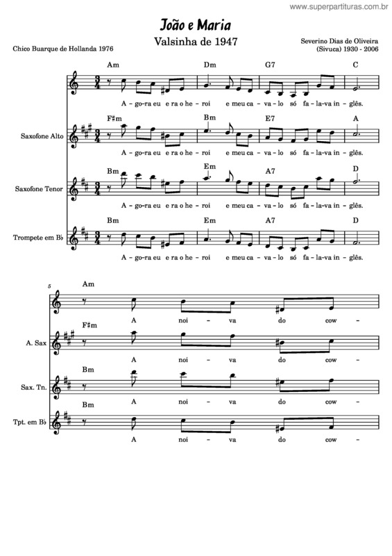 Partitura da música João E Maria v.14
