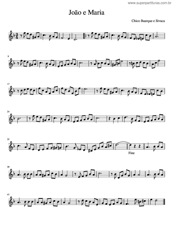 Partitura da música João E Maria v.15
